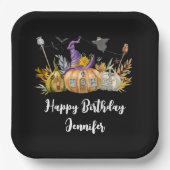 Haunted Pumpkin House met Ghost & Bats Birthday Papieren Bordje (Voorkant)