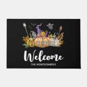 Haunted Pumpkin House met Ghost & Bats Welcome Deurmat (Voorkant)