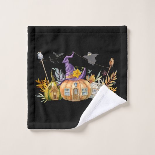 Haunted Pumpkin House met Ghost en Bats Bad Handdoek (Wasdoekje)
