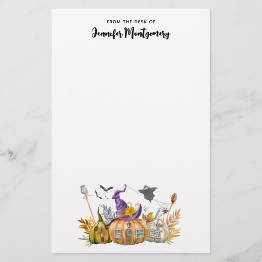 Haunted Pumpkin House met Ghost en Bats Briefpapier (Voorkant)