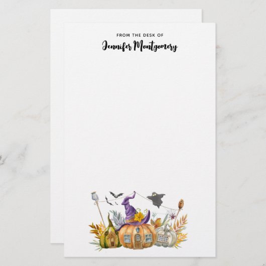 Haunted Pumpkin House met Ghost en Bats Briefpapier (Voorkant / Achterkant)