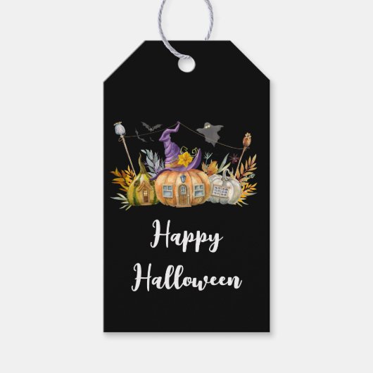 Haunted Pumpkin House met Ghost en Bats Cadeaulabel (Voorkant)