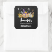 Haunted Pumpkin House met Ghost en Bats Candle Biz Vierkante Sticker (Tas)