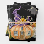 Haunted Pumpkin House met Ghost en Bats Inpakpapier Vel (In situ)