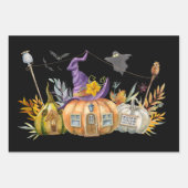 Haunted Pumpkin House met Ghost en Bats Inpakpapier Vel (Voorkant)