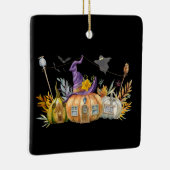 Haunted Pumpkin House met Ghost en Bats Keramisch Ornament (Rechts)
