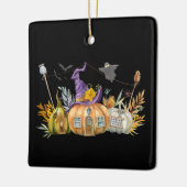 Haunted Pumpkin House met Ghost en Bats Keramisch Ornament (Links)