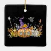 Haunted Pumpkin House met Ghost en Bats Keramisch Ornament (Achterkant)