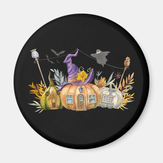 Haunted Pumpkin House met Ghost en Bats Magneet (Voorkant)