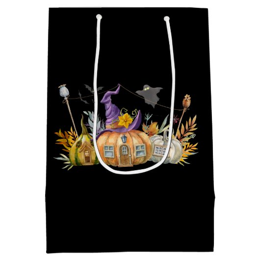 Haunted Pumpkin House met Ghost en Bats Medium Cadeauzakje (Achterkant)