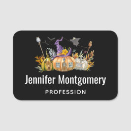 Haunted Pumpkin House met Ghost en Bats Naamplaatje