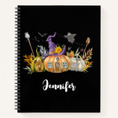 Haunted Pumpkin House met Ghost en Bats Notitieboek (Voorkant)