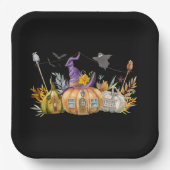 Haunted Pumpkin House met Ghost en Bats Papieren Bordje (Voorkant)