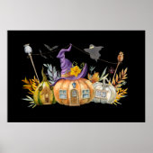 Haunted Pumpkin House met Ghost en Bats Poster (Voorkant)