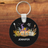 Haunted Pumpkin House met Ghost en Bats Sleutelhanger (Voorkant)