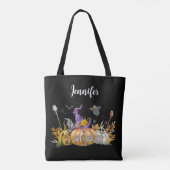 Haunted Pumpkin House met Ghost en Bats Tote Bag (Achterkant)