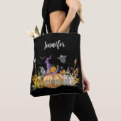 Haunted Pumpkin House met Ghost en Bats Tote Bag (Dichtbij)
