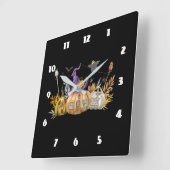 Haunted Pumpkin House met Ghost en Bats Vierkante Klok (Hoek)