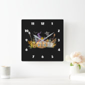 Haunted Pumpkin House met Ghost en Bats Vierkante Klok (Huis)