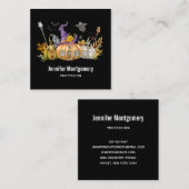 Haunted Pumpkin House met Ghost en Bats Vierkante Visitekaartje (Voorkant / Achterkant)