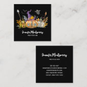 Haunted Pumpkin House met Ghost en Bats Vierkante Visitekaartje (Voorkant / Achterkant)