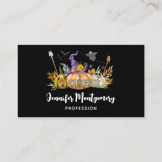 Haunted Pumpkin House met Ghost en Bats Visitekaartje (Voorkant)