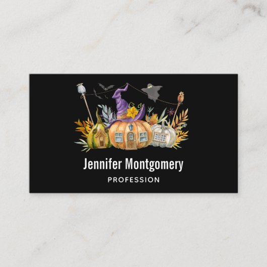 Haunted Pumpkin House met Ghost en Bats Visitekaartje (Voorkant)