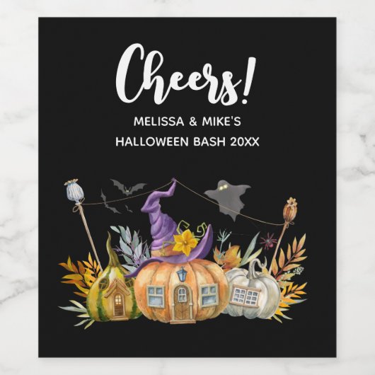 Haunted Pumpkin House met Ghost en Bats Wijn Etiket (Enkel label)