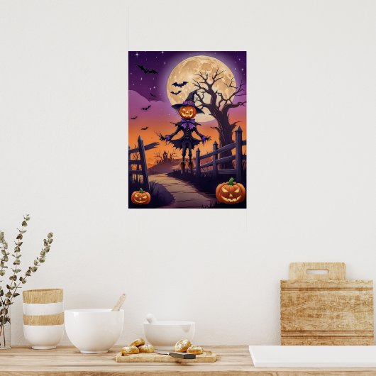 Haunted Pumpkin Path under Glowing Moon Poster (Keuken)