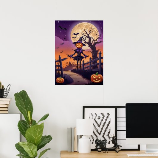 Haunted Pumpkin Path under Glowing Moon Poster (Thuiskantoor)