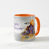 Haunted Purple Gnome House With Ghost Bats & Cats  Mok (Voorkant rechts)