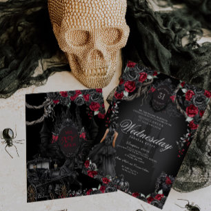 Haunted Quinceanera Zwart Rozen Rood Halloween Kaart