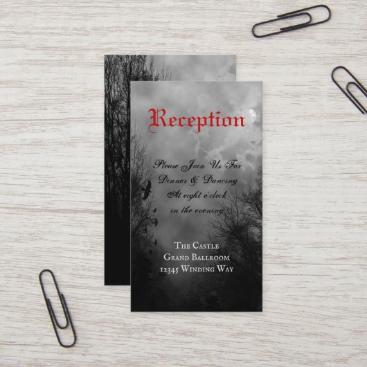 Haunted Raven Full Moon Custom Receptie Kaart Visitekaartje (Voorkant / Achterkant in situ)