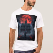 Haunted Red Moon Halloween T-Shirt | Spooky Ghost  (Voorkant)