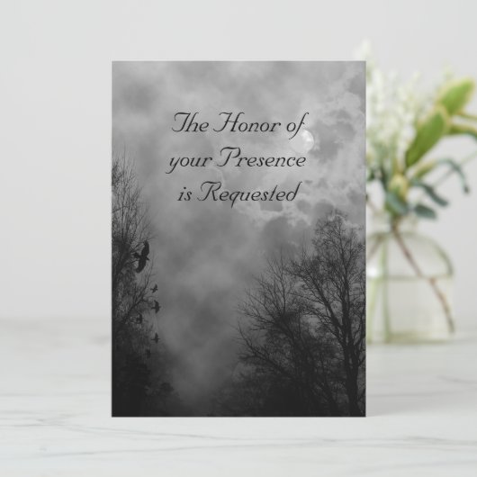 Haunted Road met Ravens bruiloft uitnodiging (Staand voorkant)