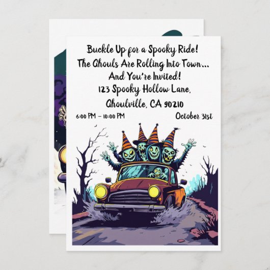 Haunted Road Trip Halloween uitnodiging (Voorkant / Achterkant)
