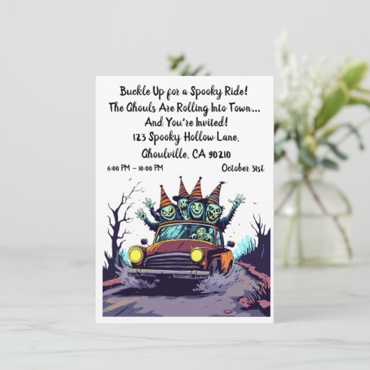 Haunted Road Trip Halloween uitnodiging (Staand voorkant)