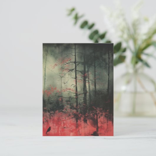 Haunted rood en zwart bos briefkaart (Staand voorkant)