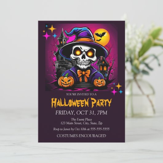 Haunted Skeleton Kostuum Halloween Party Kaart (Staand voorkant)