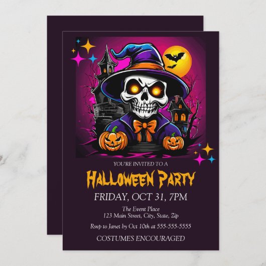 Haunted Skeleton Kostuum Halloween Party Kaart (Voorkant / Achterkant)