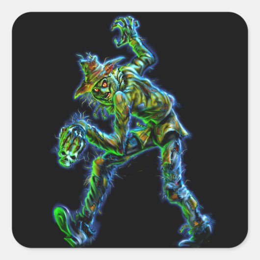 Haunted Skull Crow Vierkante Sticker (Voorkant)