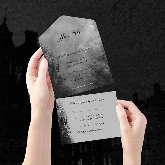 Haunted Sky and Ravens Halloween All in One Invite Uitnodiging