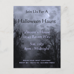 Haunted Sky Blue Mist Halloween Party Briefkaart
