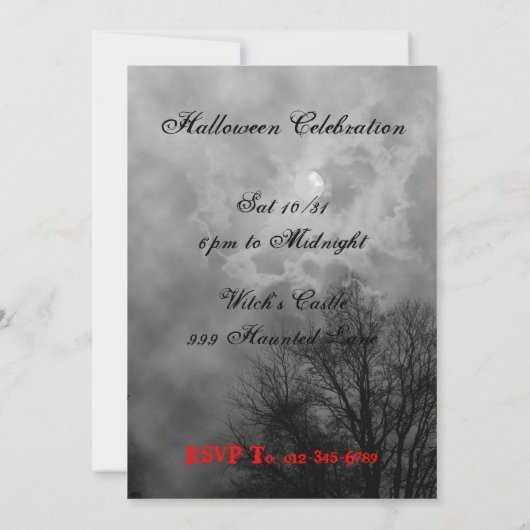 Haunted Sky Custom Halloween Invitation Sjabloon Kaart (Achterkant)