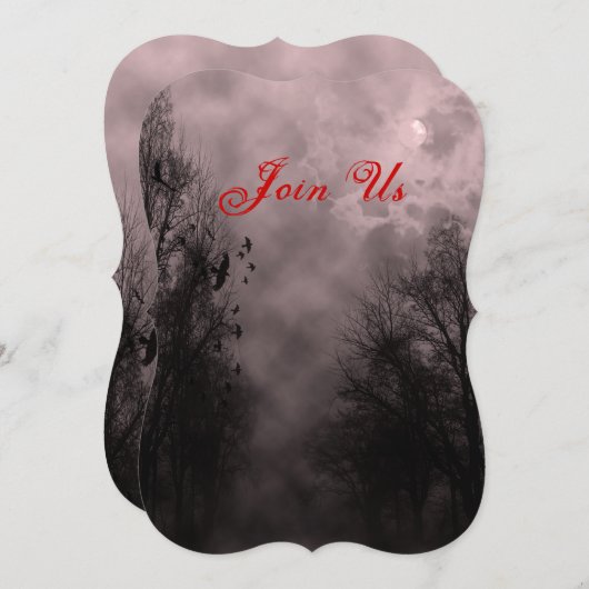 Haunted Sky en Ravens Custom Halloween Uitnodiging (Voorkant / Achterkant)