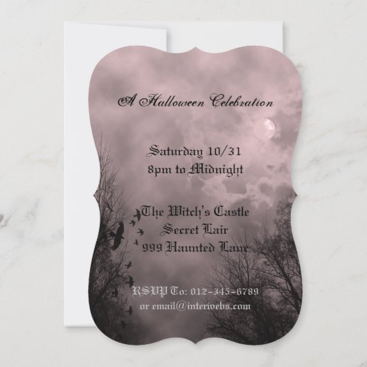 Haunted Sky en Ravens Custom Halloween Uitnodiging (Achterkant)