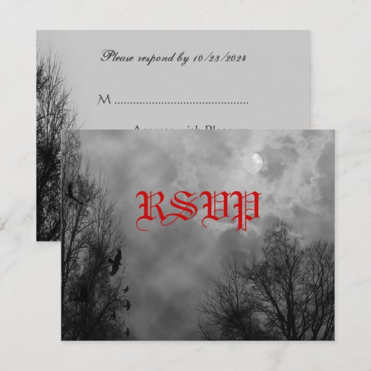Haunted Sky en Ravens Editable RSVP-kaart Kaart (Voorkant / Achterkant)