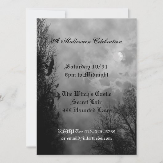 Haunted Sky met Raven Custom Halloween uitnodiging (Achterkant)