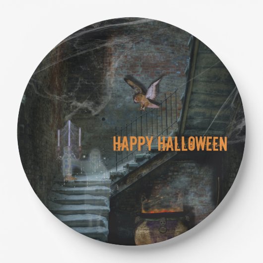 Haunted Staircase Halloween Papieren Bordje (Voorkant)