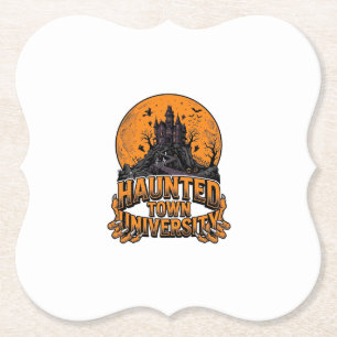 Haunted Town University Vintage Halloween T-shirt Kartonnen Onderzetters